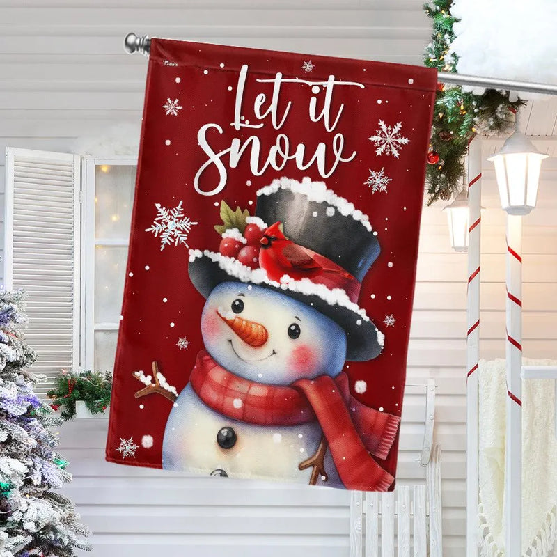 Double Sided Christmas Holiday Yard Flag, Let It Snow Snowman Garden Flag, Winter Season Lawn Flag, Festive Yard Decoration Present