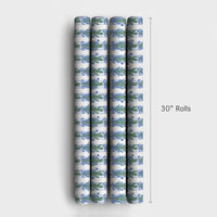 Blue Bows Christmas Gift Wrap, Watercolor Pine Garland Wrapping Paper, Elegant Botanical Holiday Wrapping Paper, Luxury Winter Present Paper