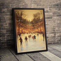Christmas Park Lights Canvas Print, Winter Ice Skating Canvas Art, Snowy Holiday Scene Wall Art, Festive Winter Canvas Decor, Holiday Present
