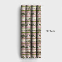 Watercolor Foliage Gift Wrap, Striped Christmas Tree Wrapping Paper, Pink and Green Holiday Wrapping Paper