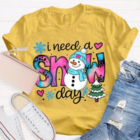 Winter Holiday Graphic Tee, Snow Day Snowman Christmas Tree T-Shirt, Adorable Snowman Tree Shirt, Humorous Winter Season Tee, Christmas Snow Present