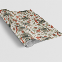 Santa Hat Watercolor Gift Wrap, Christmas Elephant Wrapping Paper, Holiday Poinsettia Elephant Paper, Festive Animal Wrapping Paper Roll
