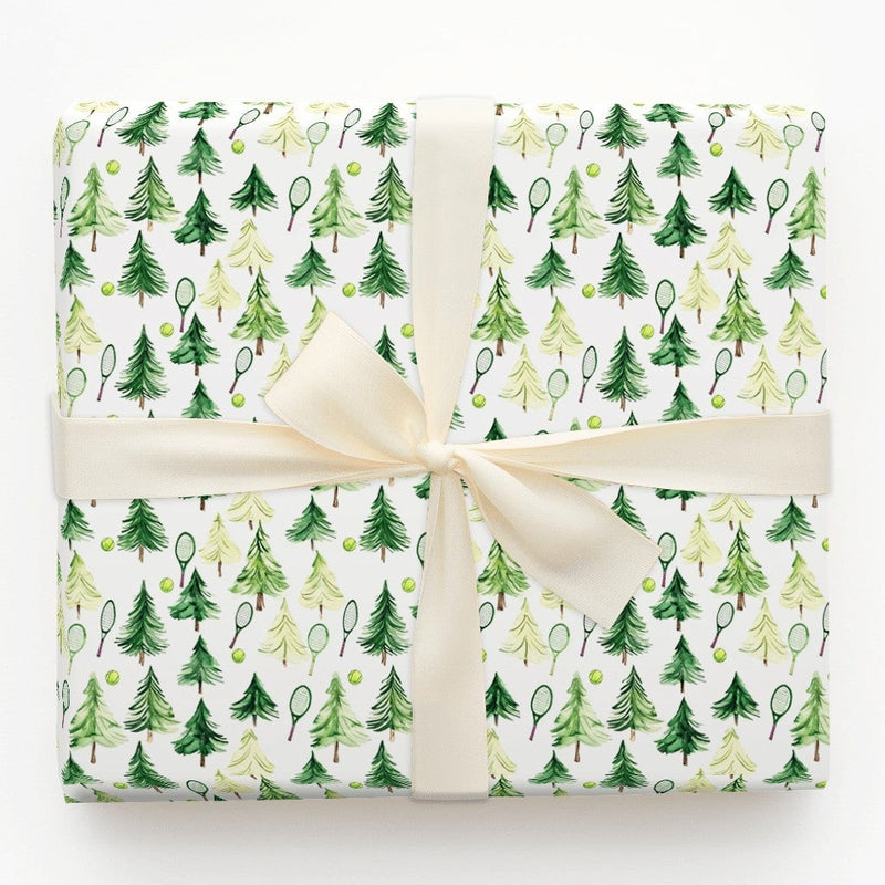 Watercolor Holiday Tree Gift Wrap, Tennis Christmas Wrapping Paper, Tennis Racket Present Paper, Tennis Player Xmas Gift Wrap Roll