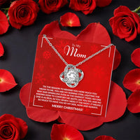 Christmas Mother Pendant Necklace, Love Knot Necklace for Mom, Sparkling CZ Crystal Knot Necklace, Gold Jewelry Present, Xmas Present for Mom