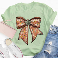 Adorable Holiday Gingerbread Tee, Christmas Gingerbread Bow T-Shirt, Retro Christmas Graphic Shirt, Festive Xmas Tee, Holiday Present for Women