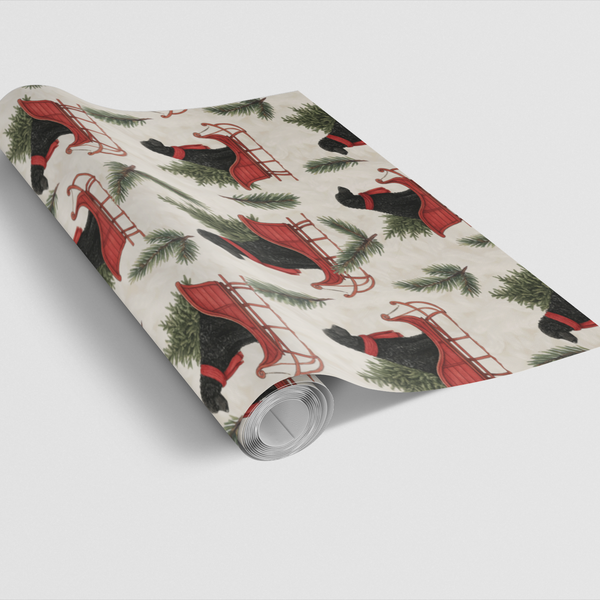 Red Sleigh Dog Gift Wrap, Black Poodle Christmas Wrapping Paper, Festive Puppy Holiday Paper, Dog Lover Christmas Wrapping Pa