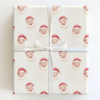 Adorable Santa Face Holiday Gift Wrap, Watercolor Santa Claus Wrapping Paper, Cream Christmas Wrapping Paper, Whimsical Holiday Gift Wrap Roll
