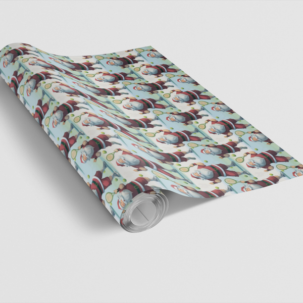 Humorous Sport Holiday Gift Wrap, Tennis Santa Christmas Wrapping Paper, Court Player Xmas Wrapping Paper, Athletic Xmas Gift