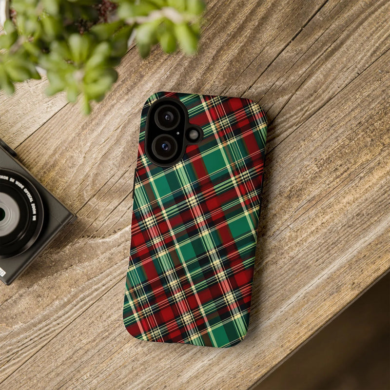 Red Green Holiday Plaid Case, Christmas Tartan Plaid Phone Case iPhone, Festive Buffalo Check iPhone Cover, Dual Layer Tough Phone Case