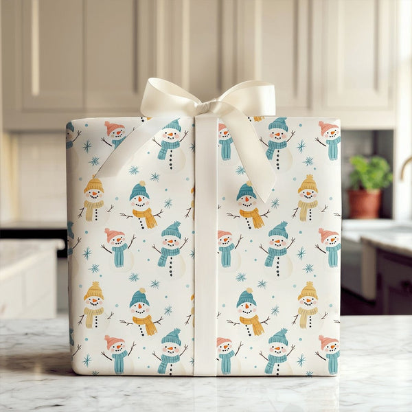 Whimsical Snowman Gift Wrap, Adorable Snowman Wrapping Paper, Festive Holiday Wrapping Paper, Christmas Snowman Paper, Winter