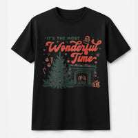 Vintage Christmas Tree Fireplace Tee, Its the Most Wonderful Time T-Shirt, Comfy Holiday Nostalgia Graphic Shirt, Festive Xmas Apparel