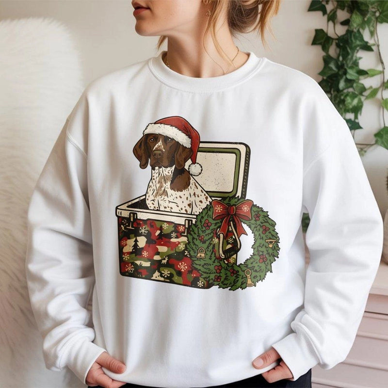 Festive Camo GSP Holiday Crewneck, German Shorthaired Pointer Christmas Sweatshirt, Hunting Dog Xmas Sweater, Dog Lover Pullover