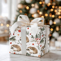 Woodland Animal Gift Wrap, Watercolor Hedgehog Wrapping Paper, Christmas Wrapping Paper Roll, Winter Holiday Wrapping Paper