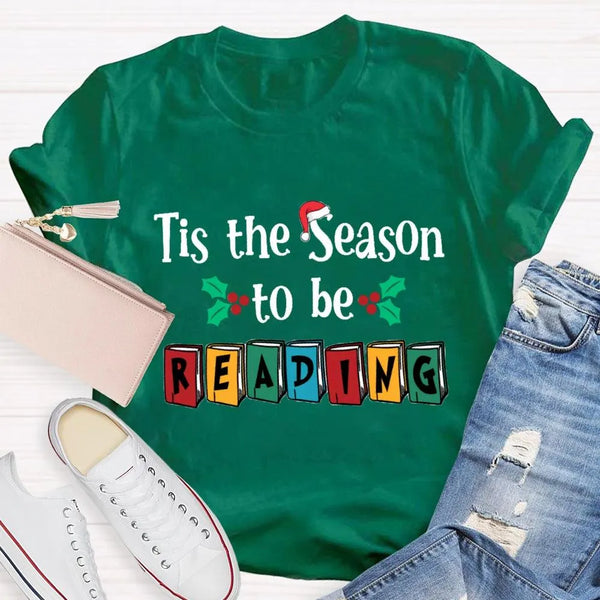 Book Lover Christmas Graphic Tee, Tis the Season to Be Reading T-Shirt, Bibliophile Holiday Shirt, Bookworm Xmas Tee, Reader 