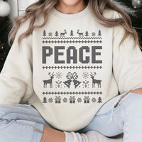 Reindeer Snowflake Holiday Sweater, Peace Ugly Christmas Sweatshirt, Matching Xmas Crewneck, Adorable Winter Graphic Pullover