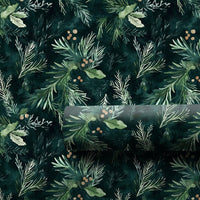 Botanical Berry Christmas Gift Wrap, Moody Pine Wrapping Paper, Dark Green Winter Holiday Wrapping Paper, Forest Gift Wrap Roll