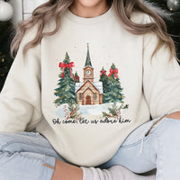 Watercolor Church Christmas Crewneck, Oh Come Let Us Adore Him Sweatshirt, Christian Nativity Religious Pullover, Holiday Faith Sweater