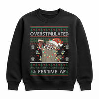 Humorous Xmas Raccoon Sweatshirt, Overstimulated and Festive AF Raccoon Sweatshirt, Ugly Christmas Sweater Pullover, Holiday Humor Sweatshirt