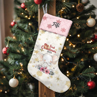 First Christmas Stocking, Personalized Baby Elephant Christmas Stocking, Floral Custom Name Holiday Stocking, Newborn Keepsake Baby Present