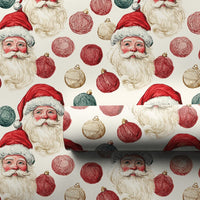 Yarn Ball Ornament Holiday Gift Wrap Roll, Retro Santa Christmas Wrapping Paper, Vintage Santa Claus Present Paper, Xmas Gift Wrap