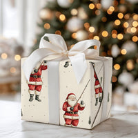 Fisherman Christmas Gift Wrap, Fishing Santa Wrapping Paper, Pine Tree Holiday Wrapping Paper, Outdoor Santa Present Wrap Roll