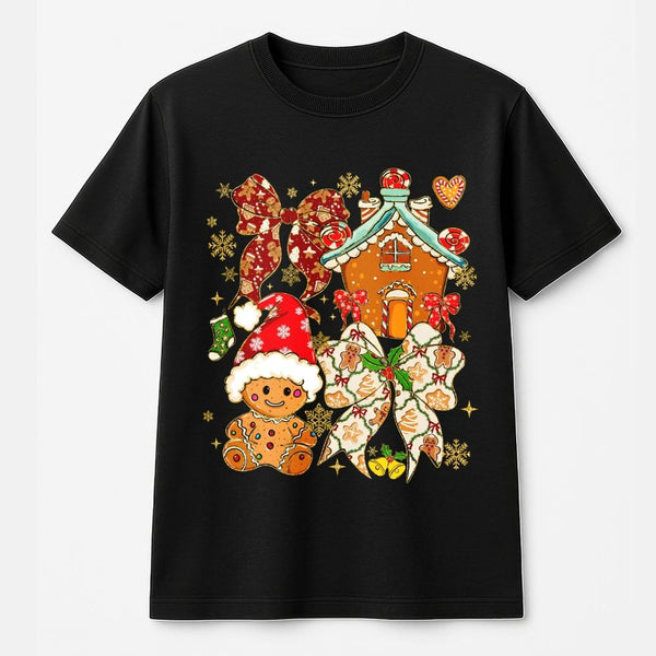 Adorable Holiday Cookie Shirt, Christmas Gingerbread Man T-Shirt, Festive Santa Hat Graphic Tee, Gingerbread House Xmas Top, 