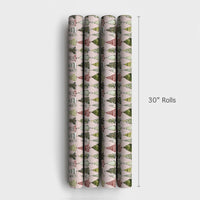 Pink Holiday Gift Wrap, Watercolor Christmas Tree Wrapping Paper, Festive Pine Tree Present Paper, Adorable Winter Holiday Wrapping Paper Roll