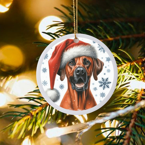 Santa Hat Dog Ornament, Rhodesian Ridgeback Christmas Ornament, Ceramic Dog Lover Ornament, Festive Pet Holiday Decor, Animal
