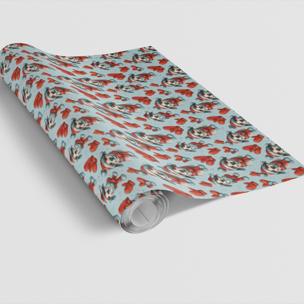 Christmas Puppy Gift Wrap, Winter Whimsy Dog Wrapping Paper, Blue Snowflake Dog Paper Roll, Holiday Pet Gift Wrap, Xmas Wrapp