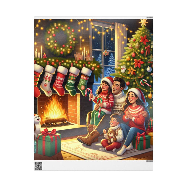 Comfy Family Hearth Gift Wrap, Christmas Fireplace Wrapping Paper, Nostalgic Winter Holiday Wrapping Paper Roll, Festive Xmas