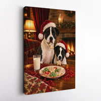 Santa Hat Dogs Canvas Art, Christmas Dogs Cookies Canvas, Comfy Fireplace Holiday Dog Wall Art, Humorous Puppy Cookie Canvas Print
