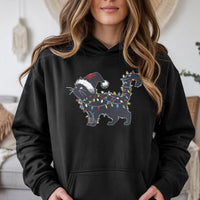 Black Kitten Tangled Holiday Lights Sweatshirt, Christmas Cat Hoodie, Humorous Festive Feline Pullover, Adorable Cat Mom Xmas Graphic Hoodie