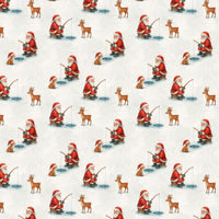 Reindeer Winter Scene Gift Wrap, Santa Ice Fishing Wrapping Paper, Whimsical Christmas Paper Roll, Snowy Holiday Gift Wrapping Paper