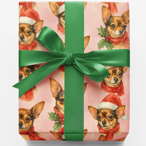 Adorable Holiday Dog Gift Wrap, Chihuahua Christmas Wrapping Paper, Festive Chihuahua Wrapping Paper, Dog Lover Xmas Present 
