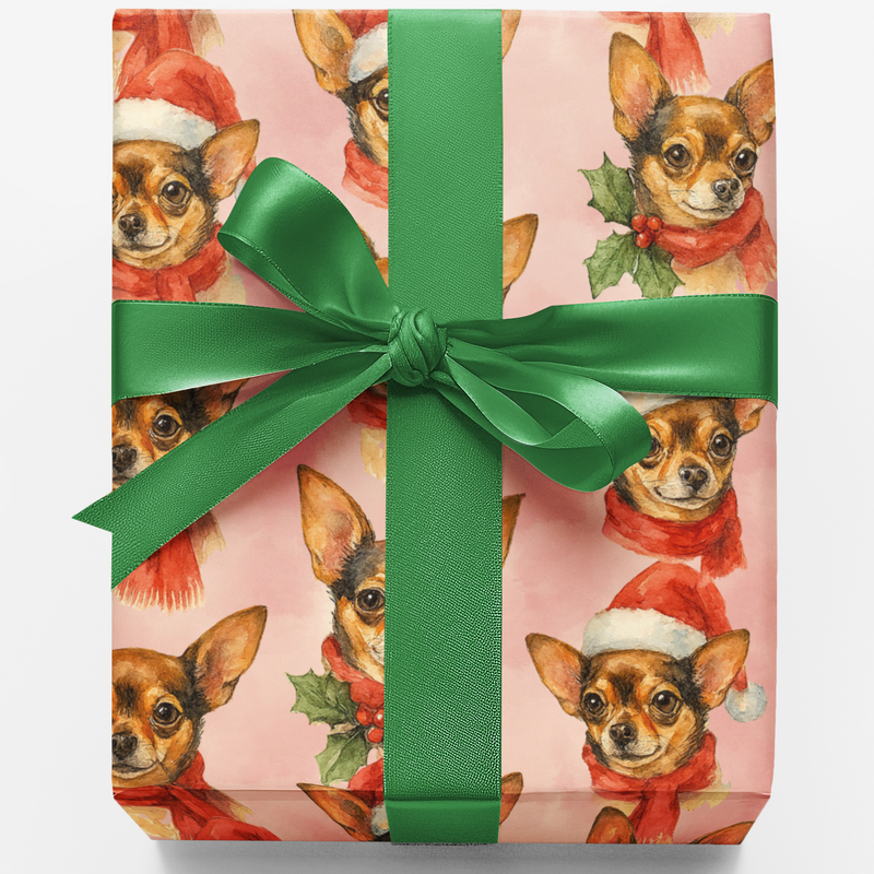 Adorable Holiday Dog Gift Wrap, Chihuahua Christmas Wrapping Paper, Festive Chihuahua Wrapping Paper, Dog Lover Xmas Present Paper Roll