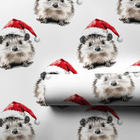 Santa Hat Animal Gift Wrap, Hedgehog Christmas Wrapping Paper, Adorable Hedgehog Holiday Wrapping Paper, Winter Wildlife Festive Wrapping Paper