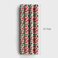 Red and Green Botanical Gift Wrap, Watercolor Leaves Wrapping Paper, Festive Leaf Holiday Wrapping Paper, Winter Christmas Wrapping Paper