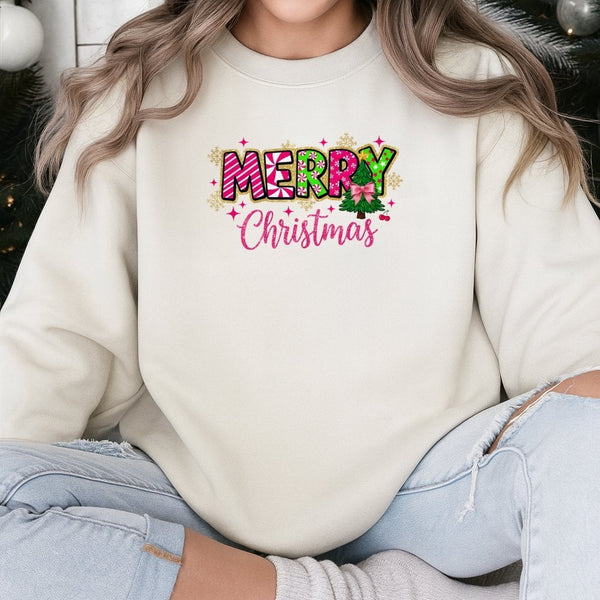 Candy Cane Tree Holiday Sweater, Merry Christmas Sweatshirt, Adorable Xmas Tree Crewneck, Festive Winter Sweatshirt, Women Ho