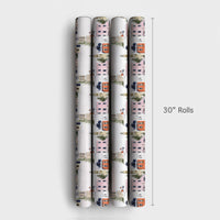 Church Steeple Town Gift Wrap, Snowy Christmas Village Wrapping Paper, Watercolor Holiday Wrapping Paper, Festive Winter Wrapping Paper