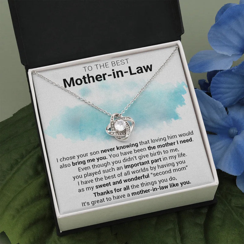 14k White Gold Knot Pendant Necklace, Love Knot Necklace for Mother-in-Law, Sentiment Message Card Christmas Birthday Jewelry Present