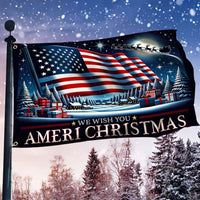 Winter Santa Sleigh Garden Flag, American Flag Christmas House Flag, Patriotic Holiday Yard Flag, Double Sided Xmas Lawn Banner Present