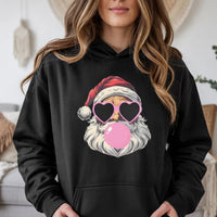 Cool Santa Hoodie, Bubble Gum Santa Hoodie, Heart Sunglasses Santa Pullover, Retro Christmas Hoodie, Humorous Holiday Hooded Sweatshirt