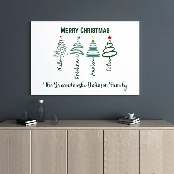 Custom Holiday Canvas Wall Art, Personalized Family Christmas Tree Canvas Print, Christmas Tree Canvas Decor, Holiday Family 