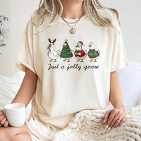 Adorable Christmas Duck Graphic Tee, Just A Jolly Goose T-Shirt, Humorous Silly Goose Holiday Shirt, Animal Lover Xmas Apparel Present