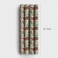 Botanical Holly Berry Santa Gift Wrap, Vintage Santa Wrapping Paper, Nostalgic Christmas Wrapping Paper, Traditional Holiday Gift Wrap