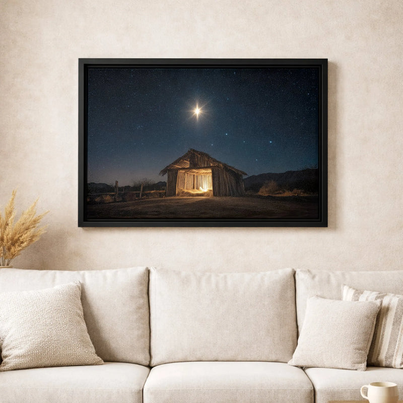 Star of Bethlehem Canvas Print, Nativity Scene Canvas Wall Art, Rustic Manger Holy Night Canvas, Religious Christmas Decor Present