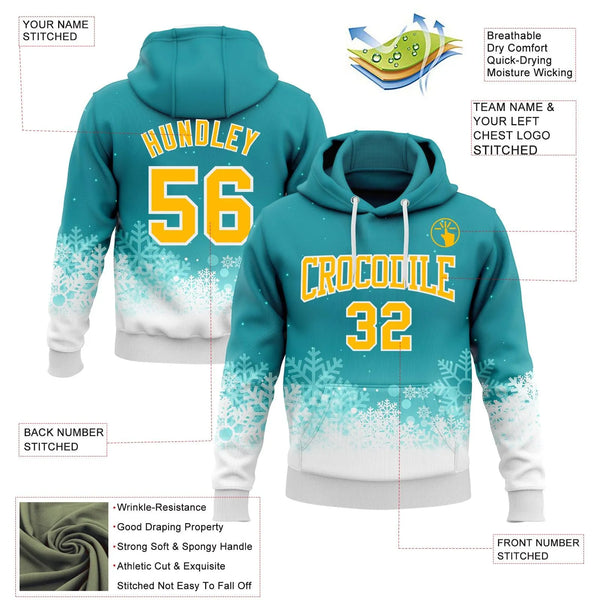 3D Snowflake Holiday Pullover Hoodie, Custom Snowflake Christmas Hoodie, Personalized Sports Sweatshirt, Stitched Name and Nu