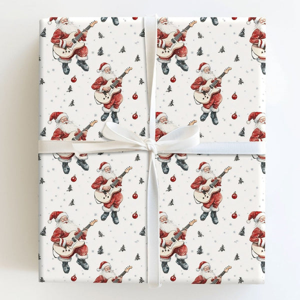 Rock Guitar Christmas Gift Wrap, Electric Guitar Santa Wrapping Paper, Musician Santa Wrapping Paper, Rocker Santa Holiday Gi