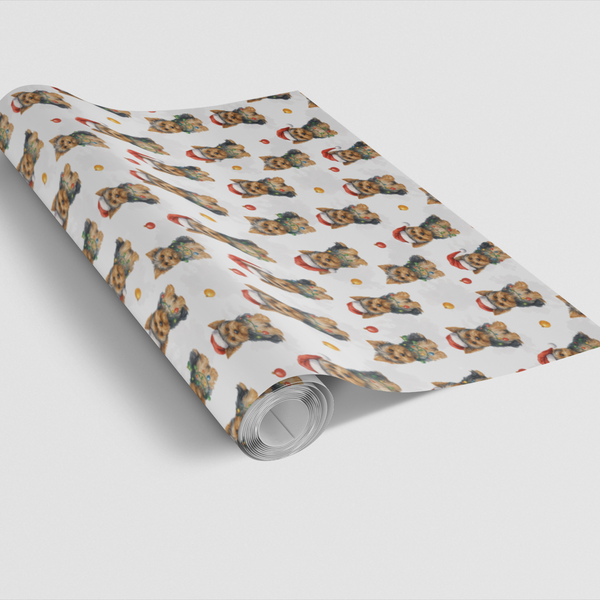 Terrier Dog Holiday Gift Wrap, Yorkie Christmas Wrapping Paper, Adorable Puppy Christmas Wrapping Paper, Pet Lover Gift Wrap 