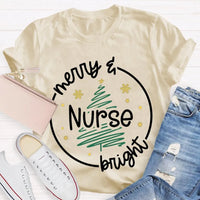 Healthcare RN Holiday Graphic Tee, Merry Nurse Bright Christmas Tree Shirt, Medical Staff Christmas T-Shirt, Nurse Holiday Season Present